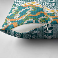 Hawaiian Plumeria Lei Pillow Cover Kakau Motifs and Palaka Half Style Turquoise Color LT03 - Polynesian Pride