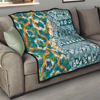 Hawaiian Plumeria Lei Quilt Kakau Motifs and Palaka Half Style Turquoise Color LT03 - Polynesian Pride