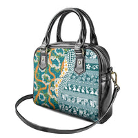 Hawaiian Plumeria Lei Shoulder Handbag Kakau Motifs and Palaka Half Style Turquoise Color LT03 - Polynesian Pride