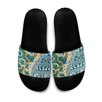 Hawaiian Plumeria Lei Slide Sandals Kakau Motifs and Palaka Half Style Turquoise Color LT03 Turquoise - Polynesian Pride