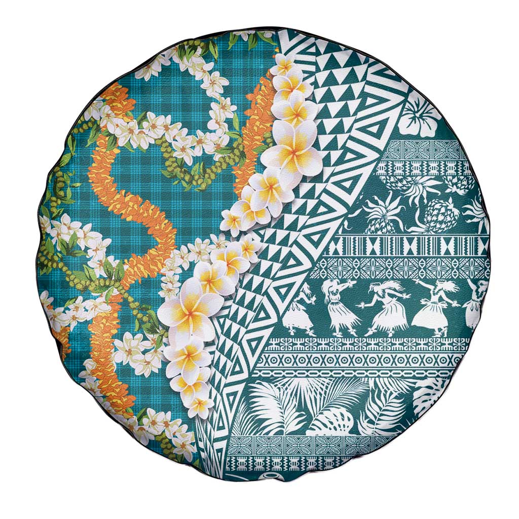Hawaiian Plumeria Lei Spare Tire Cover Kakau Motifs and Palaka Half Style Turquoise Color LT03 - Polynesian Pride