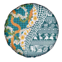 Hawaiian Plumeria Lei Spare Tire Cover Kakau Motifs and Palaka Half Style Turquoise Color LT03 - Polynesian Pride
