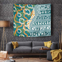 Hawaiian Plumeria Lei Tapestry Kakau Motifs and Palaka Half Style Turquoise Color LT03 Turquoise - Polynesian Pride