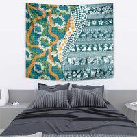 Hawaiian Plumeria Lei Tapestry Kakau Motifs and Palaka Half Style Turquoise Color LT03 - Polynesian Pride