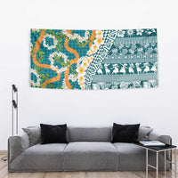 Hawaiian Plumeria Lei Tapestry Kakau Motifs and Palaka Half Style Turquoise Color LT03 - Polynesian Pride