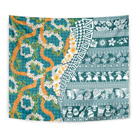 Hawaiian Plumeria Lei Tapestry Kakau Motifs and Palaka Half Style Turquoise Color LT03 - Polynesian Pride