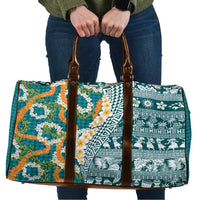 Hawaiian Plumeria Lei Travel Bag Kakau Motifs and Palaka Half Style Turquoise Color LT03 Turquoise - Polynesian Pride