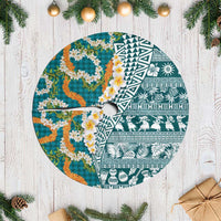 Hawaiian Plumeria Lei Tree Skirt Kakau Motifs and Palaka Half Style Turquoise Color LT03 Casual Turquoise - Polynesian Pride