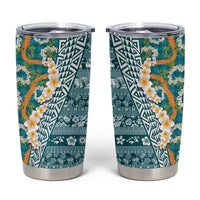 Hawaiian Plumeria Lei Tumbler Cup Kakau Motifs and Palaka Half Style Turquoise Color LT03 Turquoise - Polynesian Pride