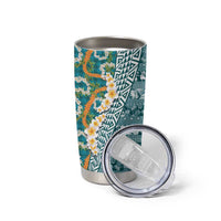 Hawaiian Plumeria Lei Tumbler Cup Kakau Motifs and Palaka Half Style Turquoise Color LT03 - Polynesian Pride