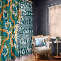 Hawaiian Plumeria Lei Window Curtain Kakau Motifs and Palaka Half Style Turquoise Color LT03 - Polynesian Pride