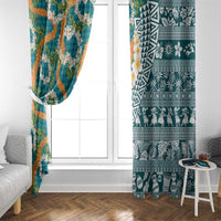 Hawaiian Plumeria Lei Window Curtain Kakau Motifs and Palaka Half Style Turquoise Color LT03 - Polynesian Pride