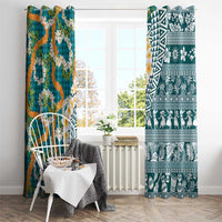 Hawaiian Plumeria Lei Window Curtain Kakau Motifs and Palaka Half Style Turquoise Color LT03 - Polynesian Pride