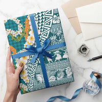 Hawaiian Plumeria Lei Wrapping Paper Kakau Motifs and Palaka Half Style Turquoise Color LT03 - Polynesian Pride
