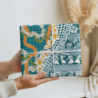 Hawaiian Plumeria Lei Wrapping Paper Kakau Motifs and Palaka Half Style Turquoise Color LT03 - Polynesian Pride