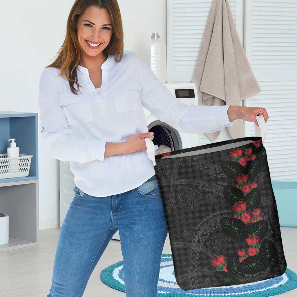 Hawaiian Kakau Art Laundry Basket Taro Leaves with Ohia Lehua and Pakala Pattern - Polynesian Pride