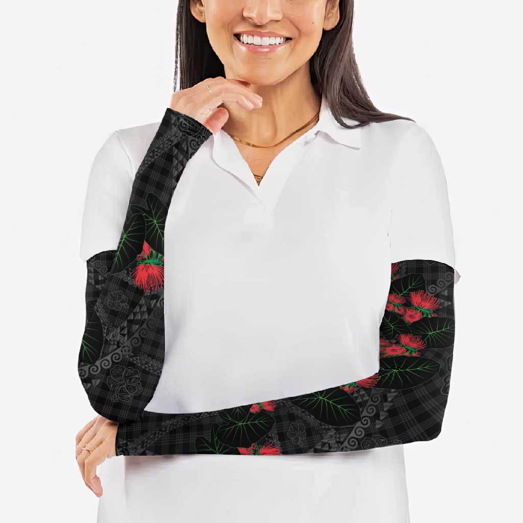 Hawaiian Kakau Art Arm Sleeves Taro Leaves with Ohia Lehua and Pakala Pattern - Polynesian Pride