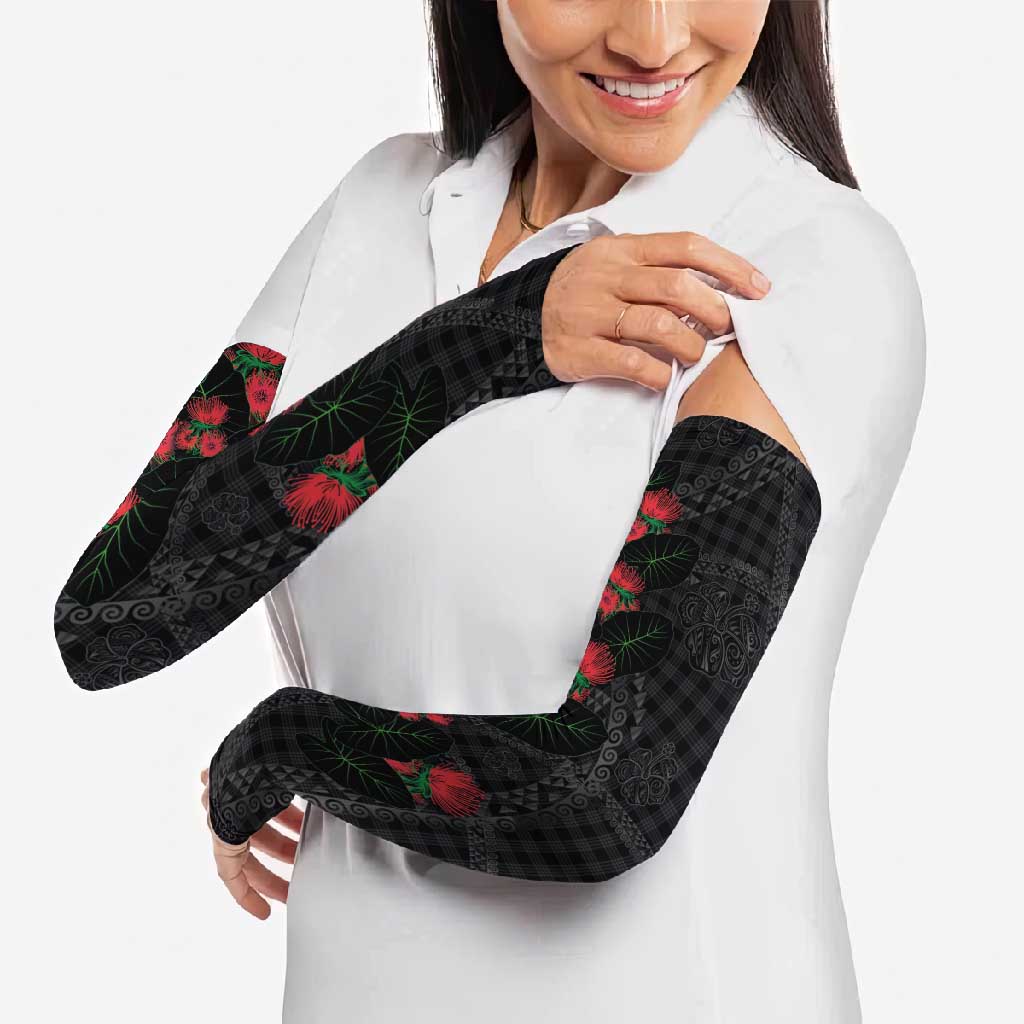 Hawaiian Kakau Art Arm Sleeves Taro Leaves with Ohia Lehua and Pakala Pattern - Polynesian Pride