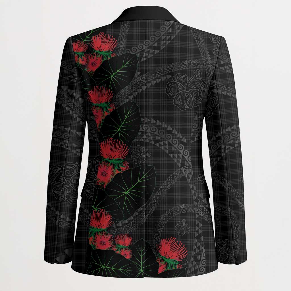 Hawaiian Kakau Art Blazer Taro Leaves with Ohia Lehua and Pakala Pattern - Polynesian Pride