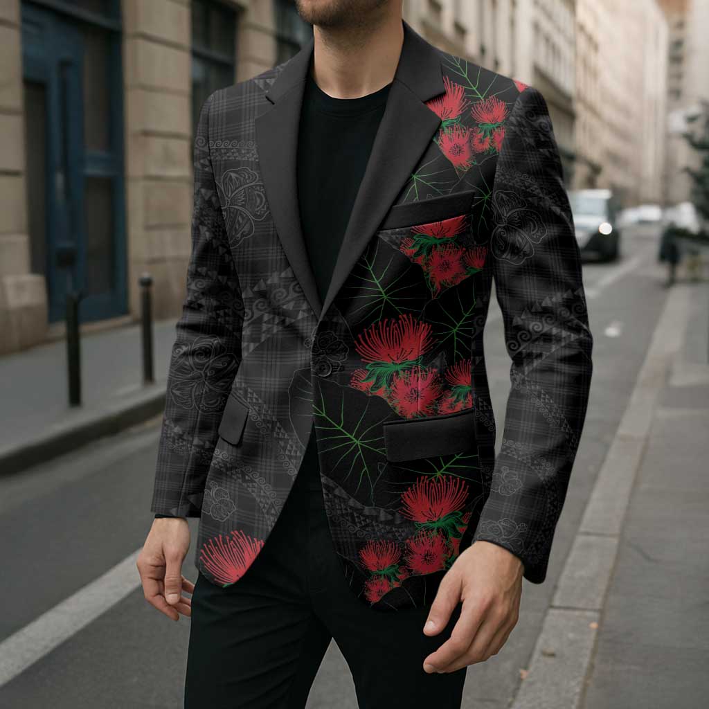 Hawaiian Kakau Art Blazer Taro Leaves with Ohia Lehua and Pakala Pattern - Polynesian Pride