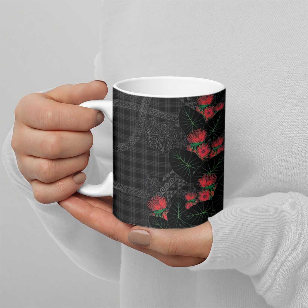 Hawaiian Kakau Art Ceramic Mug Taro Leaves with Ohia Lehua and Pakala Pattern - Polynesian Pride