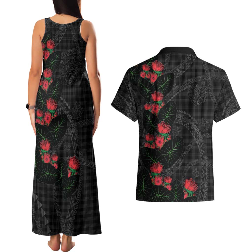 Hawaiian Kakau Art Couples Matching Tank Maxi Dress and Hawaiian Shirt Taro Leaves with Ohia Lehua and Pakala Pattern LT03 - Polynesian Pride