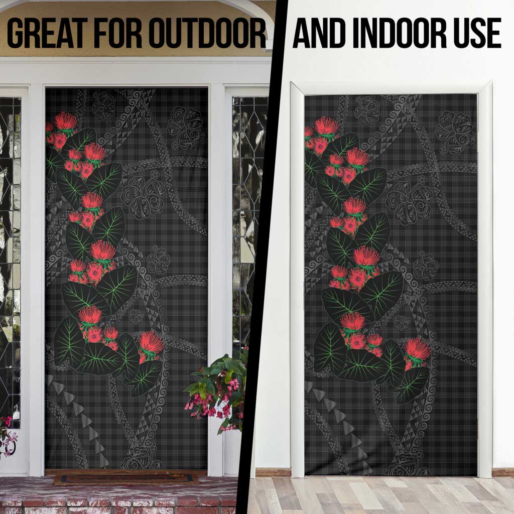 Hawaiian Kakau Art Door Cover Taro Leaves with Ohia Lehua and Pakala Pattern - Polynesian Pride