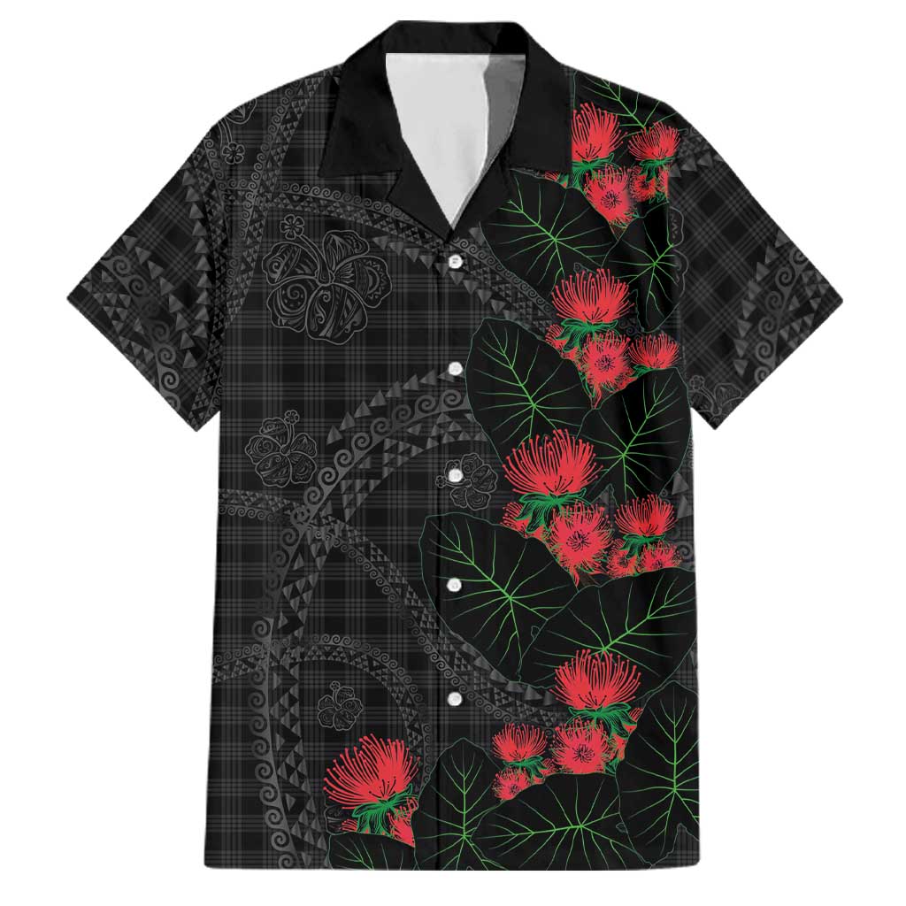 Hawaiian Kakau Art Family Matching Long Sleeve Bodycon Dress and Hawaiian Shirt Taro Leaves with Ohia Lehua and Pakala Pattern LT03 Dad's Shirt - Short Sleeve Black - Polynesian Pride