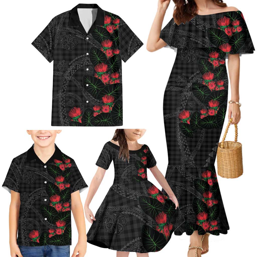 Hawaiian Kakau Art Family Matching Mermaid Dress and Hawaiian Shirt Taro Leaves with Ohia Lehua and Pakala Pattern LT03 - Polynesian Pride