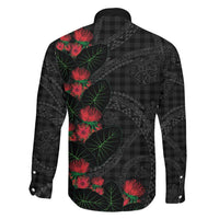 Hawaiian Kakau Art Family Matching Off The Shoulder Long Sleeve Dress and Hawaiian Shirt Taro Leaves with Ohia Lehua and Pakala Pattern LT03 - Polynesian Pride