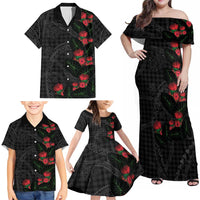 Hawaiian Kakau Art Family Matching Off Shoulder Maxi Dress and Hawaiian Shirt Taro Leaves with Ohia Lehua and Pakala Pattern LT03 - Polynesian Pride