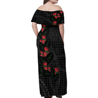 Hawaiian Kakau Art Family Matching Off Shoulder Maxi Dress and Hawaiian Shirt Taro Leaves with Ohia Lehua and Pakala Pattern LT03 - Polynesian Pride