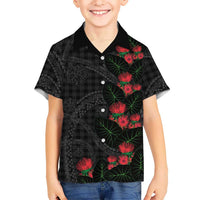 Hawaiian Kakau Art Family Matching Off Shoulder Short Dress and Hawaiian Shirt Taro Leaves with Ohia Lehua and Pakala Pattern LT03 Son's Shirt Black - Polynesian Pride