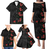 Hawaiian Kakau Art Family Matching Puletasi and Hawaiian Shirt Taro Leaves with Ohia Lehua and Pakala Pattern LT03 - Polynesian Pride