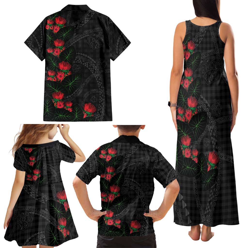 Hawaiian Kakau Art Family Matching Tank Maxi Dress and Hawaiian Shirt Taro Leaves with Ohia Lehua and Pakala Pattern LT03 - Polynesian Pride