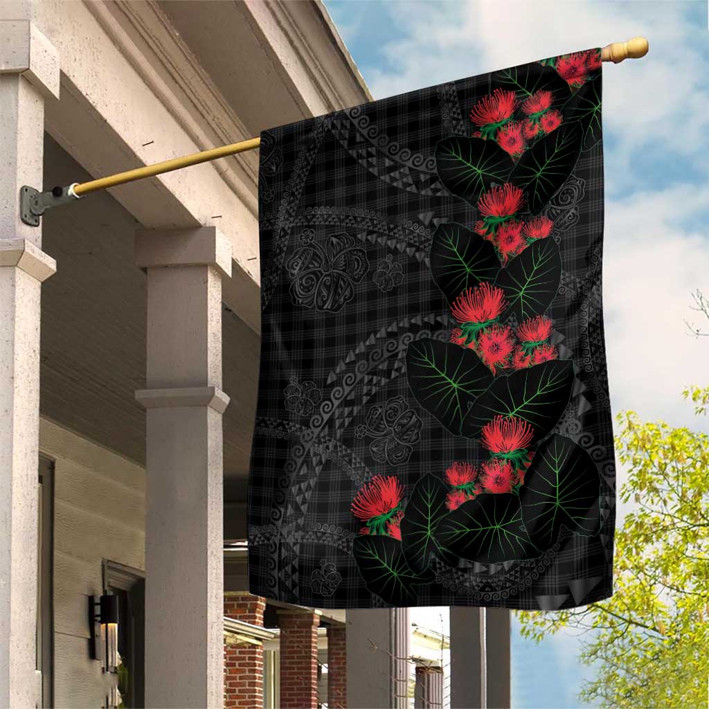 Hawaiian Kakau Art Garden Flag Taro Leaves with Ohia Lehua and Pakala Pattern - Polynesian Pride