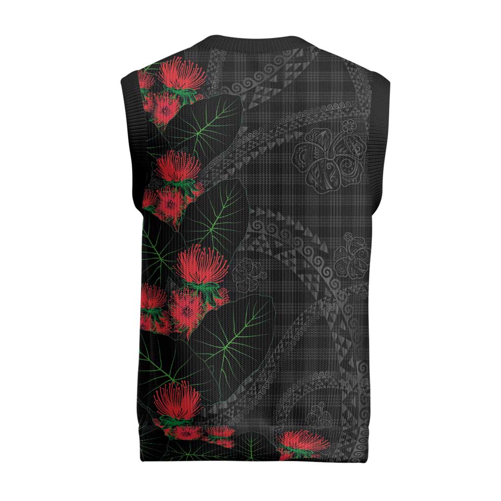 Hawaiian Kakau Art Christmas Knitted V-Neck Vest Taro Leaves with Ohia Lehua and Pakala Pattern LT03 - Polynesian Pride
