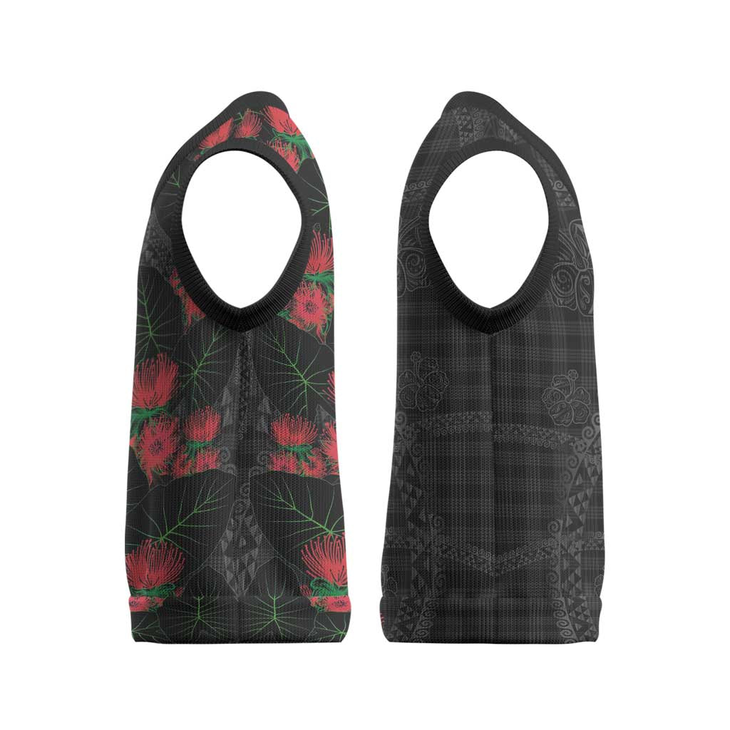 Hawaiian Kakau Art Christmas Knitted V-Neck Vest Taro Leaves with Ohia Lehua and Pakala Pattern LT03 - Polynesian Pride