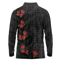 Hawaiian Kakau Art Long Sleeve Polo Shirt Taro Leaves with Ohia Lehua and Pakala Pattern LT03 - Polynesian Pride