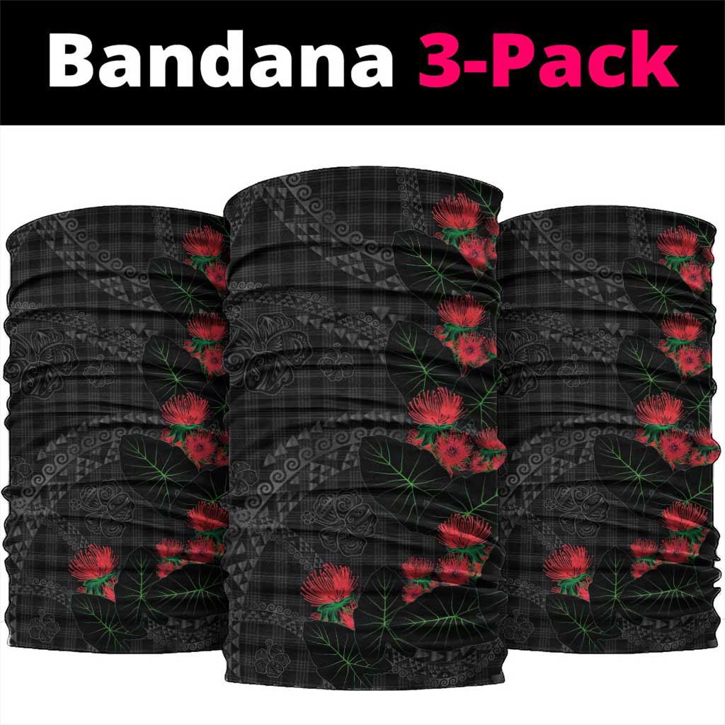 Hawaiian Kakau Art Neck Gaiter Taro Leaves with Ohia Lehua and Pakala Pattern LT03 package One Size: 25*50cm Black - Polynesian Pride