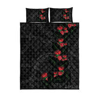 Hawaiian Kakau Art Quilt Bed Set Taro Leaves with Ohia Lehua and Pakala Pattern LT03 - Polynesian Pride