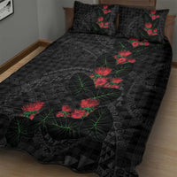 Hawaiian Kakau Art Quilt Bed Set Taro Leaves with Ohia Lehua and Pakala Pattern LT03 - Polynesian Pride