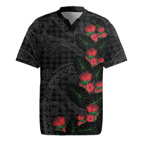 Hawaiian Kakau Art Rugby Jersey Taro Leaves with Ohia Lehua and Pakala Pattern LT03 Black - Polynesian Pride