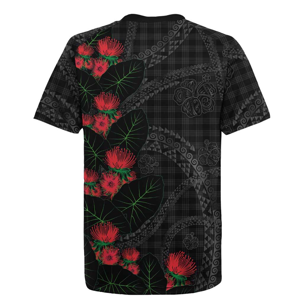 Hawaiian Kakau Art Rugby Jersey Taro Leaves with Ohia Lehua and Pakala Pattern LT03 - Polynesian Pride