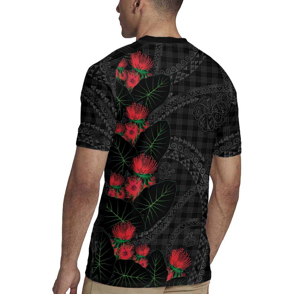 Hawaiian Kakau Art Rugby Jersey Taro Leaves with Ohia Lehua and Pakala Pattern LT03 - Polynesian Pride