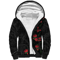 Hawaiian Kakau Art Sherpa Hoodie Taro Leaves with Ohia Lehua and Pakala Pattern LT03 Unisex Black - Polynesian Pride