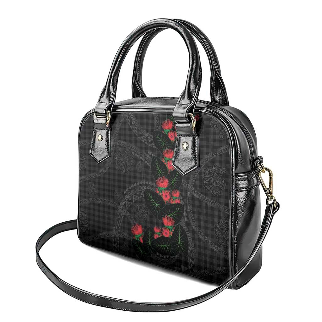 Hawaiian Kakau Art Shoulder Handbag Taro Leaves with Ohia Lehua and Pakala Pattern LT03 - Polynesian Pride