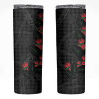 Hawaiian Kakau Art Skinny Tumbler Taro Leaves with Ohia Lehua and Pakala Pattern LT03 Black - Polynesian Pride