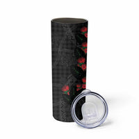Hawaiian Kakau Art Skinny Tumbler Taro Leaves with Ohia Lehua and Pakala Pattern LT03 - Polynesian Pride