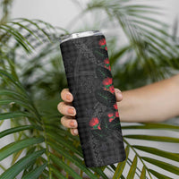 Hawaiian Kakau Art Skinny Tumbler Taro Leaves with Ohia Lehua and Pakala Pattern LT03 - Polynesian Pride